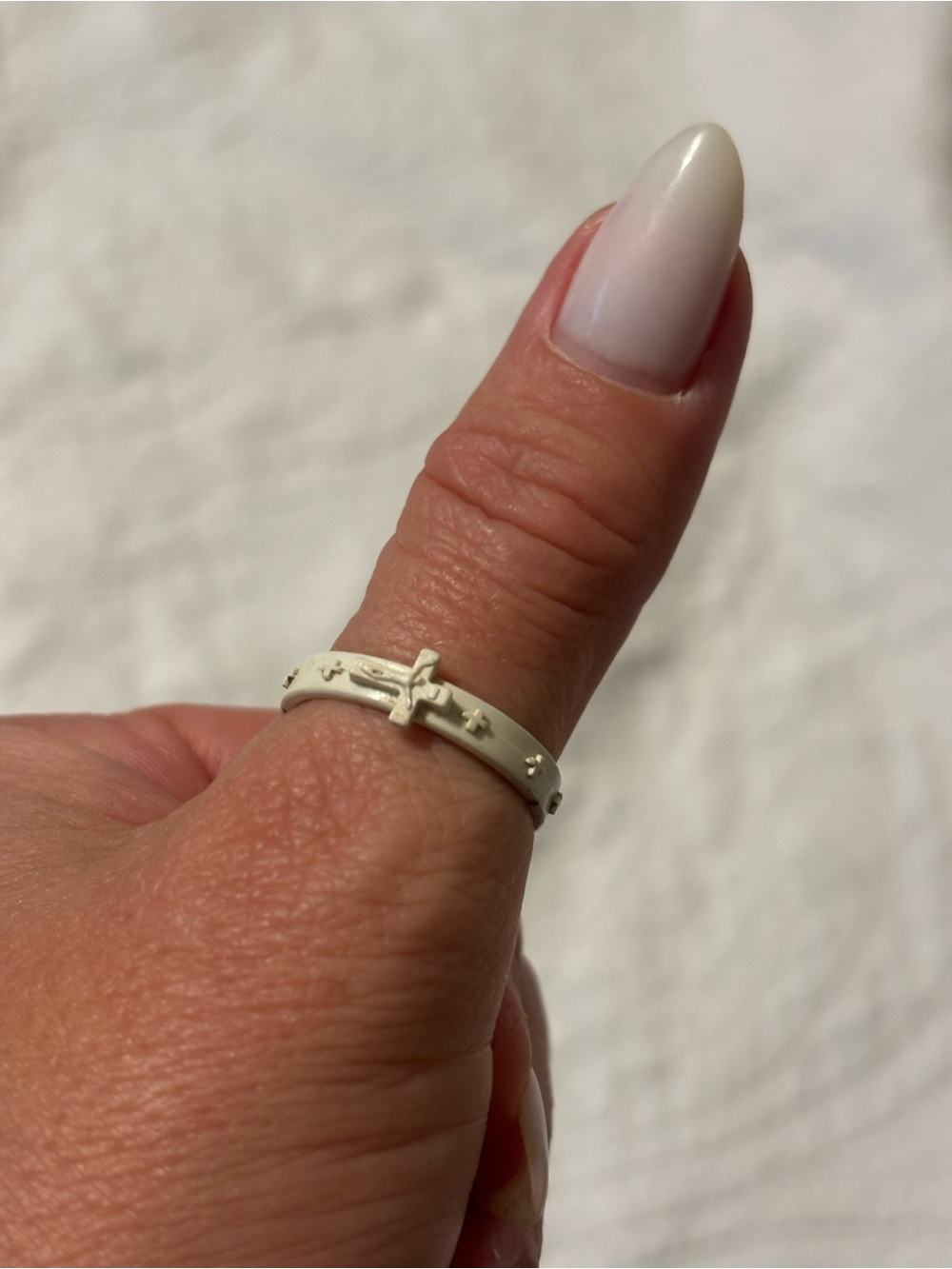 Vintage 1960s Catholic rosary, ring, or decade ring white